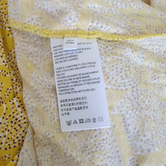 NWT Maeve Anthropologie Fete Midi Medium Dress Yellow Motif Faux Wrap Surplice - Picture 6 of 7